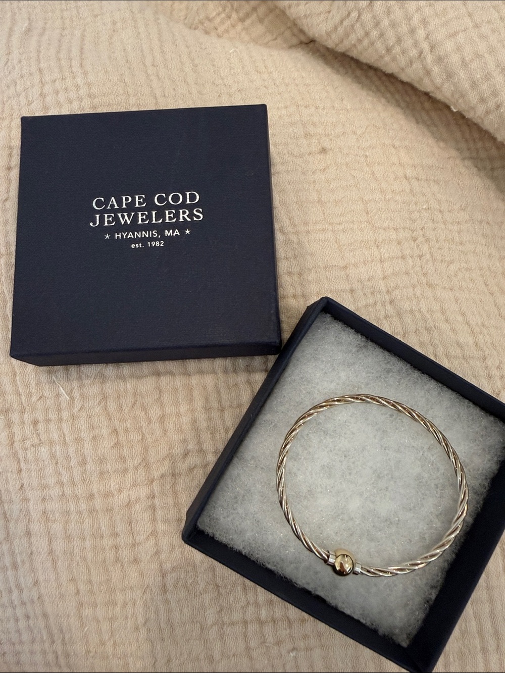 Cape Cod Jewelers Gold-Tone Twisted Wire Bracelet with Bead Accent
